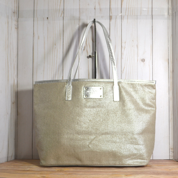 Michael Kors Bags Michael Kors Silver Canvas Tote Shoulder Bag Purse Poshmark